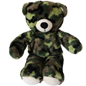 Build-A-Bear Camo Teddy Bear 2011 Green Brown Black Stuffed Plush‎ Toy 11"
